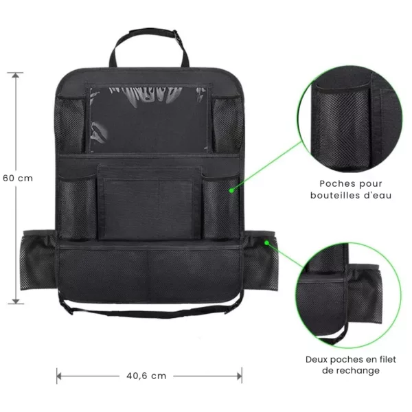 Organisateur de siège arrière pour voiture enfant – Rangement pratique et gain de place pour trajets sans désordre