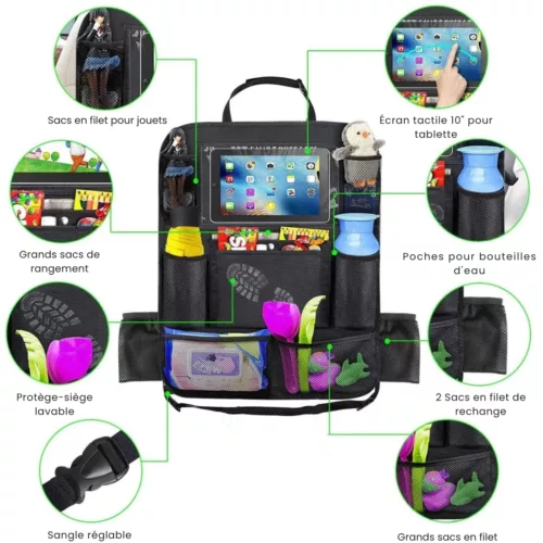 Organisateur de siège arrière pour voiture enfant – Rangement pratique et gain de place pour trajets sans désordre