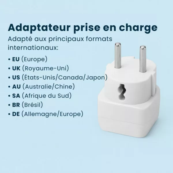 Adaptateur prise universelle pour avion et hôtel – Rechargez partout en voyage sans stress – Compatible monde entier – Image 3