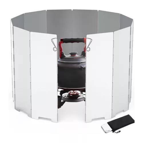 Pare-vent aluminium pliable réchaud – Cuisson efficace en plein air, coupe-vent compact pour bivouac et camping