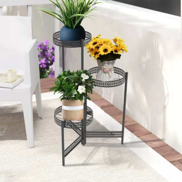 Porte-plantes extérieur en métal pliable – Design élégant, gain de place, parfait pour balcon ou terrasse