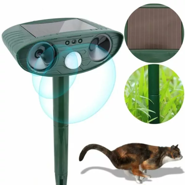 Répulsif chat à ultrasons extérieur solaire – Protège efficacement jardin et terrasse sans produits chimiques