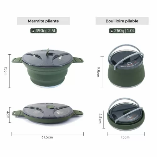 Ustensiles pliables silicone pour bivouac – légers, compacts et résistants pour cuisiner partout facilement