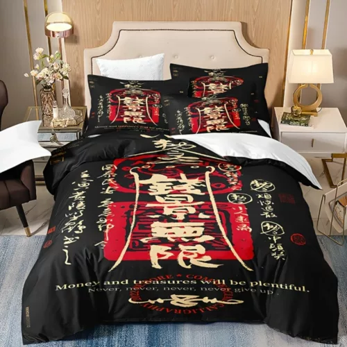 Parure de lit calligraphie asiatique porte-bonheur