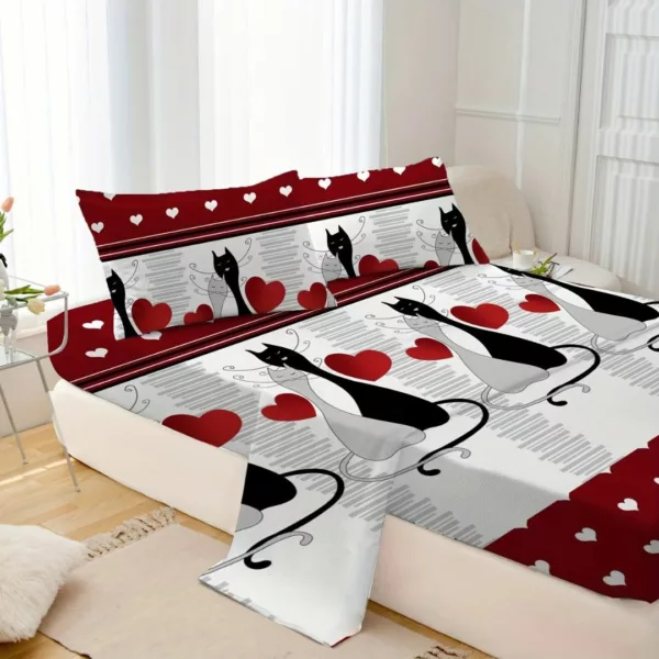 Parure de lit chats amoureux graphiques – Image 3