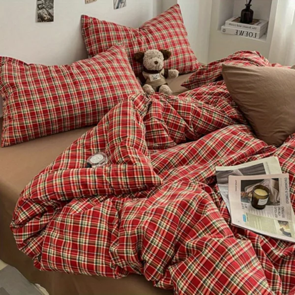 Parure de lit écossaise rouge cosy – Image 3