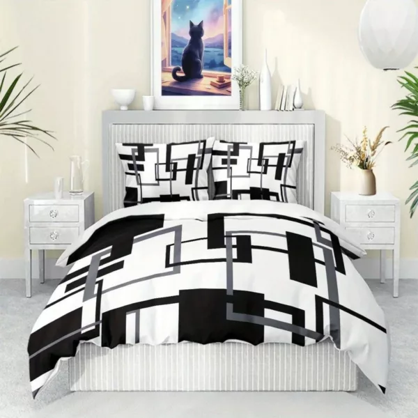 Parure de lit noir et blanc graphique – Image 5