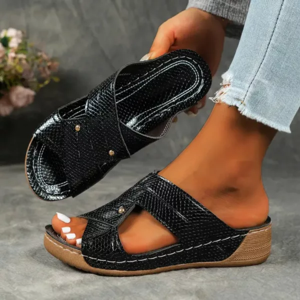 Mules compensées femme croisé effet cuir – Image 4