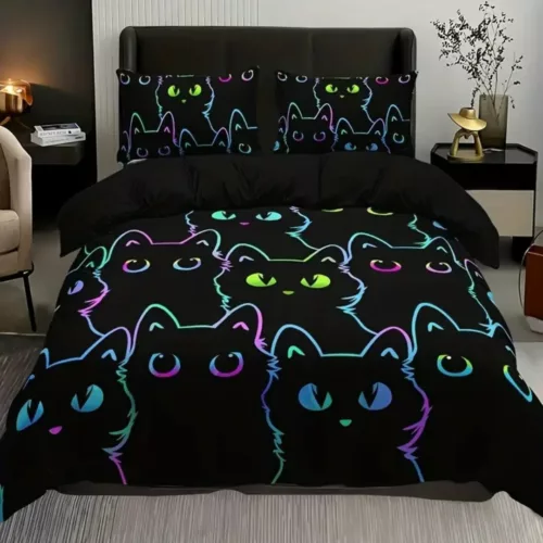 Parure de lit chats fluorescents fun