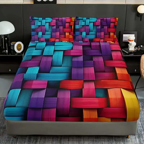 Parure de lit design tressé multicolore – Image 3