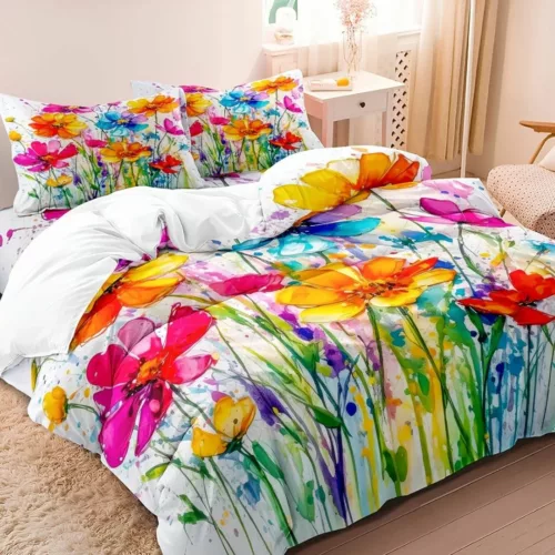 Parure de lit fleurs aquarelle éclatantes