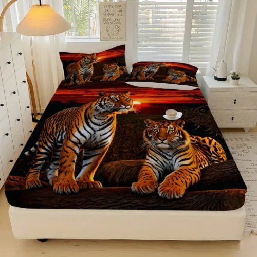 Parure de lit tigres au coucher du soleil