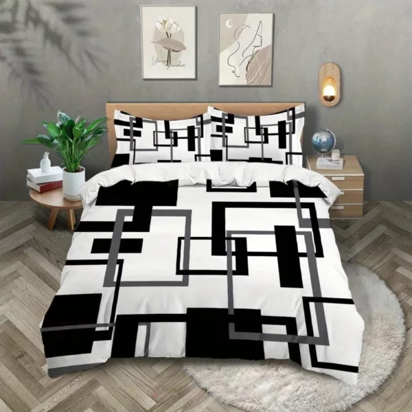 Parure de lit noir et blanc graphique