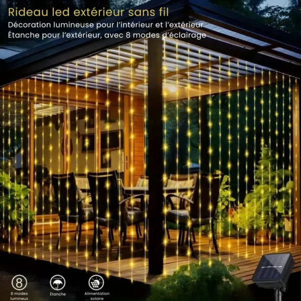 Rideau led extérieur sans fil pour terrasse – Image 3