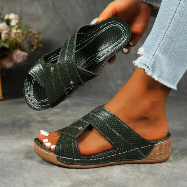 Mules compensées femme croisé effet cuir – Image 6