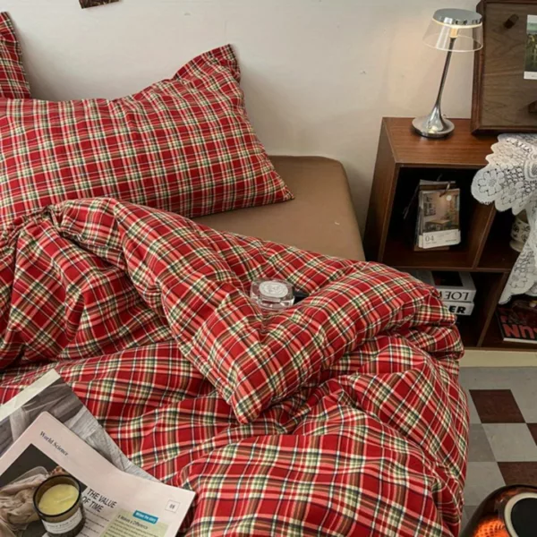 Parure de lit écossaise rouge cosy – Image 9