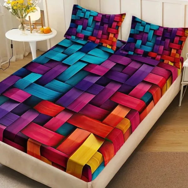 Parure de lit design tressé multicolore – Image 6
