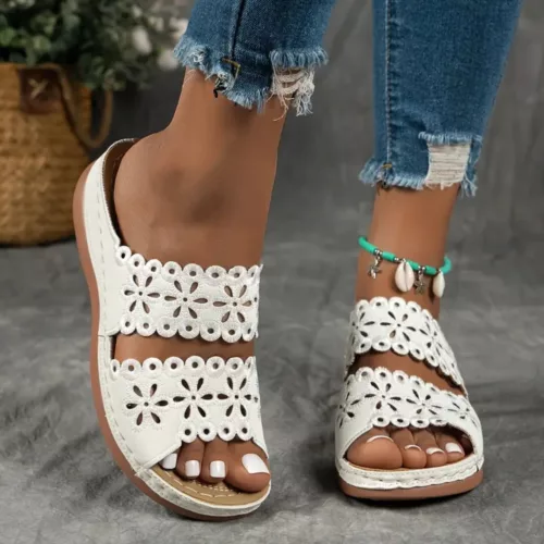 Sandales compensées femme dentelle confort