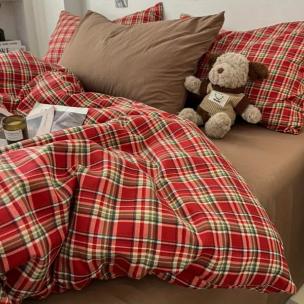 Parure de lit écossaise rouge cosy – Image 7