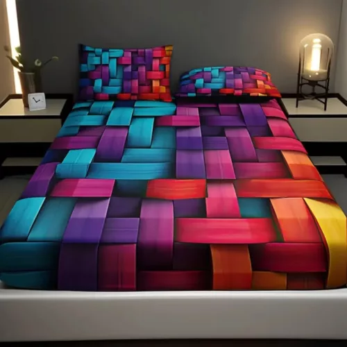 Parure de lit design tressé multicolore
