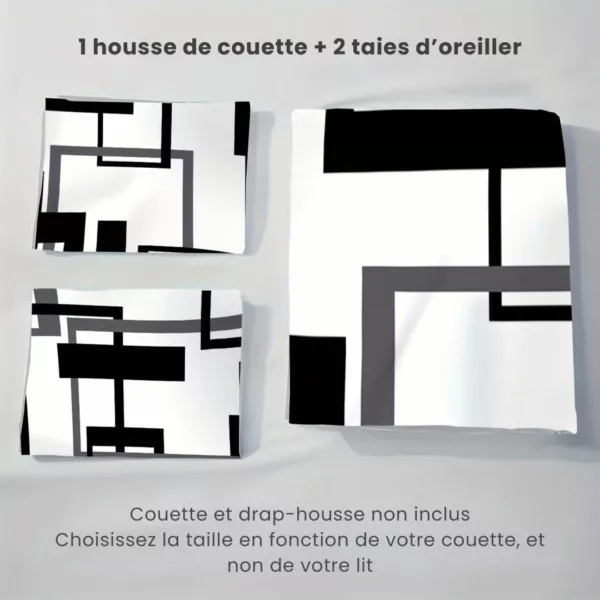 Parure de lit noir et blanc graphique – Image 3