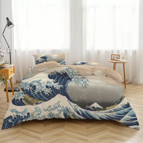 Parure de lit vague japonaise artistique