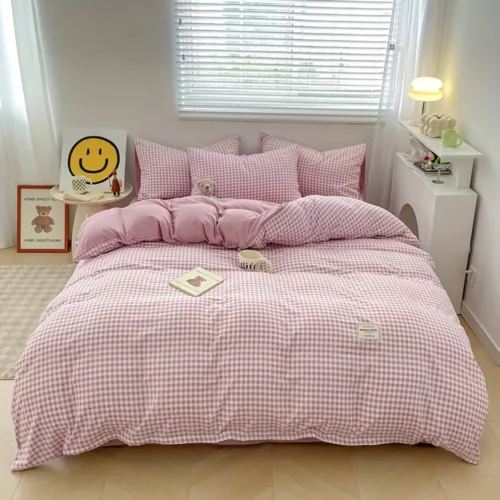 Parure de lit vichy rose tendre