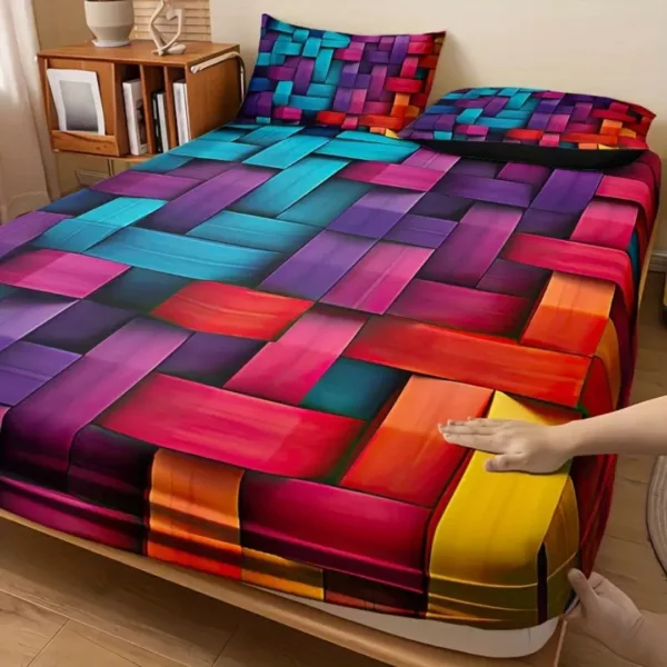 Parure de lit design tressé multicolore – Image 7