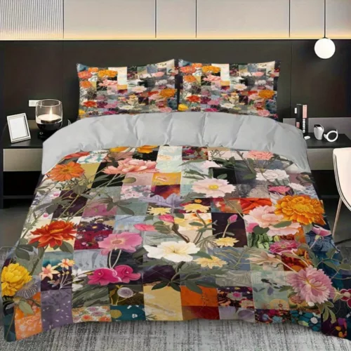 Parure de lit patchwork fleurs vintage