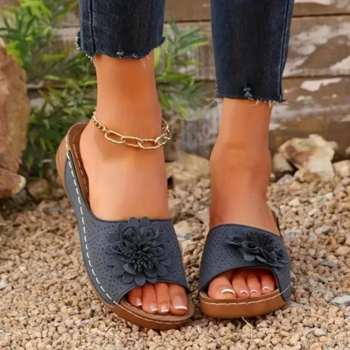 Mules compensées femme fleur confort