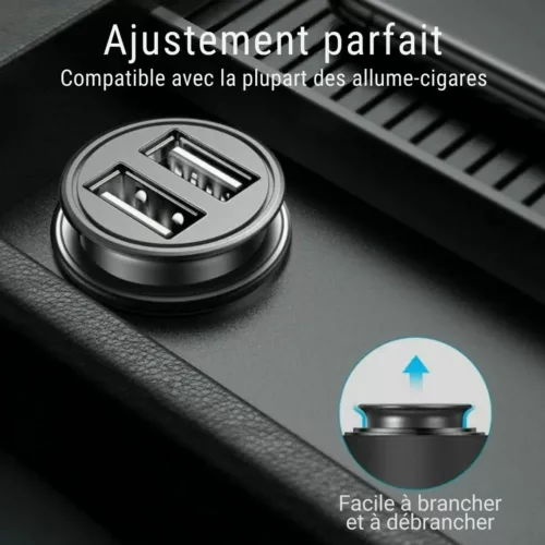 Adaptateur allume cigare double port USB voiture – Recharge rapide pour smartphone et GPS en déplacement - Blanc