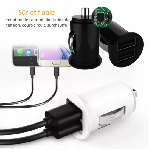 Adaptateur allume cigare double port USB voiture – Recharge rapide pour smartphone et GPS en déplacement - Blanc