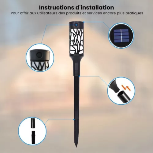 Lampe led solaire torche effet feu – Ambiance chaleureuse extérieure, flamme sécurisée sans électricité