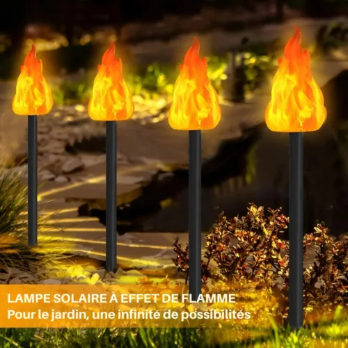 Lampe solaire led effet feu extérieur – Ambiance flamme chaleureuse sans fil – Idéal jardin, terrasse, allées