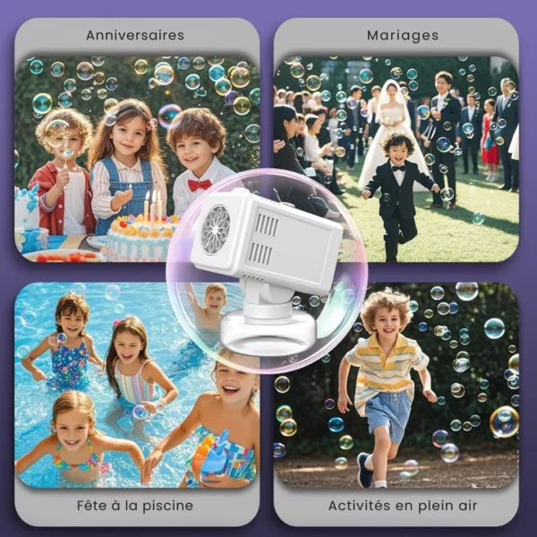 Machine à bulles compacte pour événement jardin – Ambiance magique en extérieur pour fêtes et anniversaires