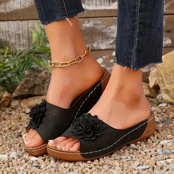 Mules compensées femme fleur confort – élégance estivale et maintien optimal pour marche longue durée