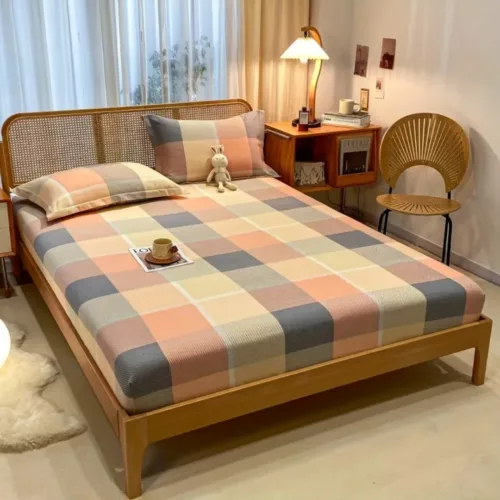 Parure de lit à carreaux rétro doux