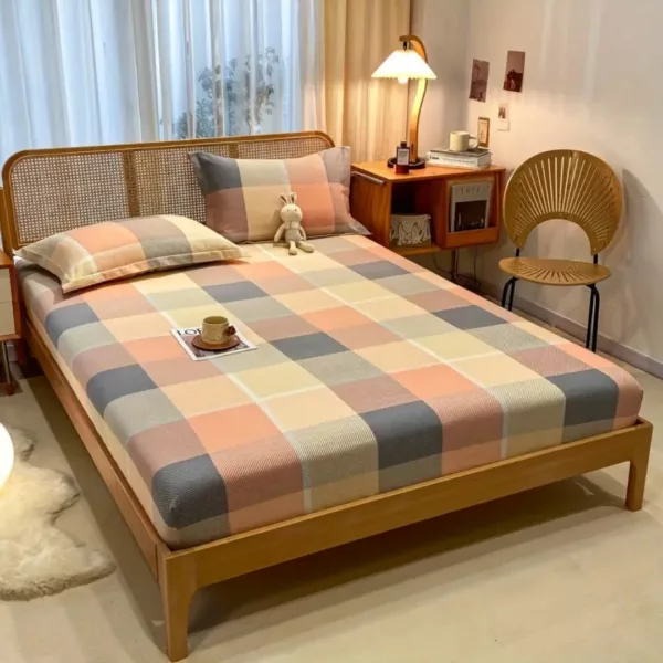 Parure de lit à carreaux rétro doux