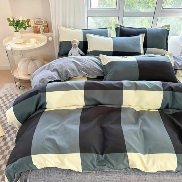 Parure de lit à grands carreaux modernes – Style contemporain et confort doux pour une chambre tendance