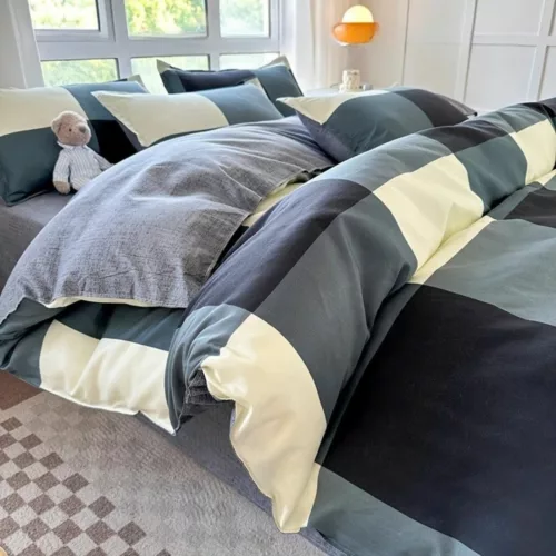 Parure de lit à grands carreaux modernes – Style contemporain et confort doux pour une chambre tendance