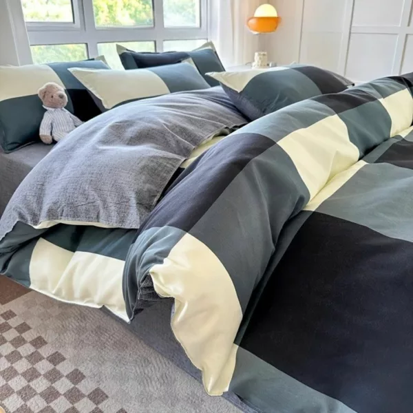 Parure de lit à grands carreaux modernes – Style contemporain et confort doux pour une chambre tendance