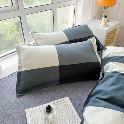 Parure de lit à grands carreaux modernes – Style contemporain et confort doux pour une chambre tendance