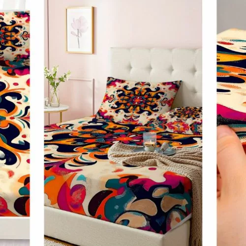 Parure de lit bohème chic avec motifs arabesques psychédéliques et tissu doux haut de gamme