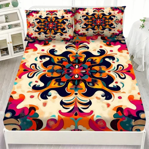 Parure de lit arabesques psychédéliques colorées – Ambiance bohème chic pour une chambre unique et relaxante