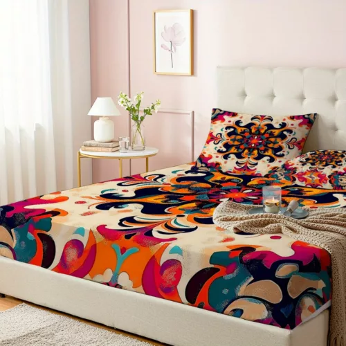 Parure de lit arabesques psychédéliques colorées – Ambiance bohème chic pour une chambre unique et relaxante