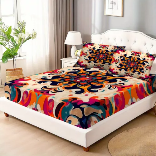 Parure de lit arabesques psychédéliques colorées – Ambiance bohème chic pour une chambre unique et relaxante