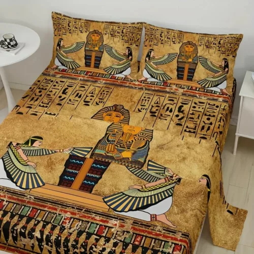 Parure de lit art égyptien antique – Décor luxueux et mystique pour chambre élégante – Confort et évasion garantis