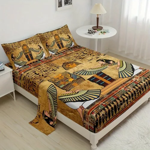 Parure de lit art égyptien antique – Décor luxueux et mystique pour chambre élégante – Confort et évasion garantis