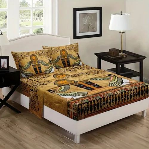 Parure de lit art égyptien antique – Décor luxueux et mystique pour chambre élégante – Confort et évasion garantis