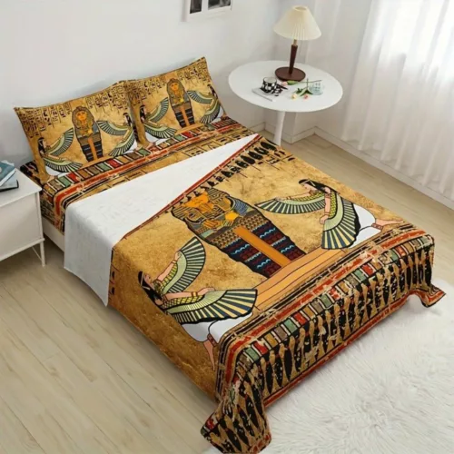 Parure de lit art égyptien antique – Décor luxueux et mystique pour chambre élégante – Confort et évasion garantis